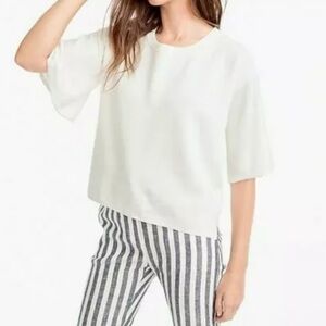 J. Crew Womens White Bell Sleeve Knit Cotton Top Sz S Oversized Minimalist